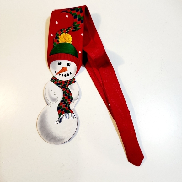 Jolly Holly Red Hollidays Christmas Snow Man Tie - Picture 1 of 8